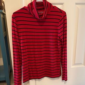 Talbots Red and Black Striped Long Sleeve Top
